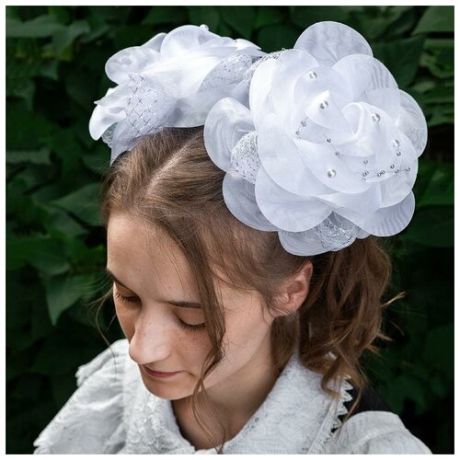Большие праздничные школьные банты для волос для девочки в форме цветка 2 шт. на резинке, с жемчужинами белые