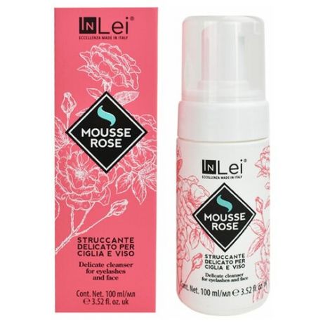 InLei® Пенка для очистки и ухода за натуральными и нарощенными ресницами"Mousse Rose" Роза,100 мл.
