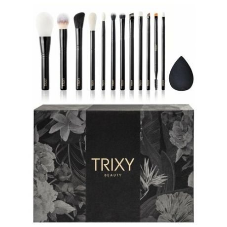 Trixy Beauty / Косметический набор кистей для макияжа PROFESSIONAL / Профессиональные кисти для макияжа - 12 шт / Кисть для пудры, бровей, теней, румян, тона, хайлайтера, скульптурирования, спонж / Подарочный набор для девушки (премиум качество)