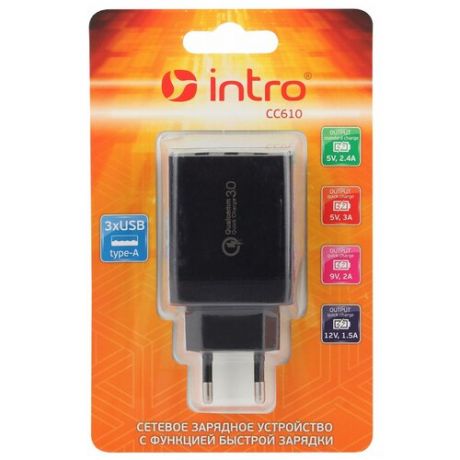 Intro СС610 USB зарядки_25 Intro Зарядка сетевая Quick Charge, 3 USB (60/120/1440)
