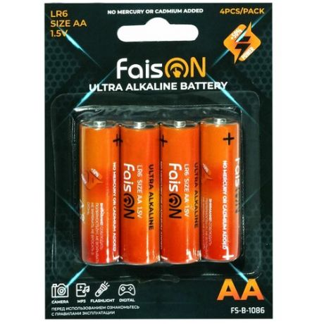 Батарейка FaisON Ultra Alkaline, LR6-4BL,1.5B, AA , FS-B-1086(4 шт