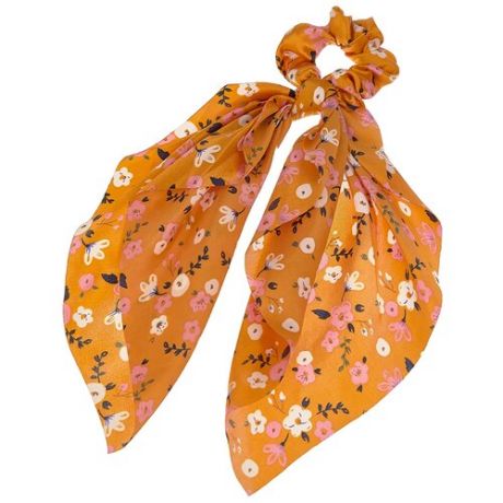 Женская шелковая резинка с платком для волос 3 в 1 с цветами, желтая