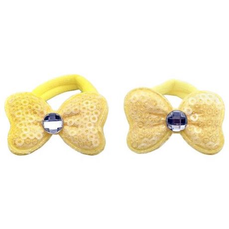 Комплект детских резинок для волос "Для принцессы" 2 шт., мишка с прозрачными пайетками желтый
