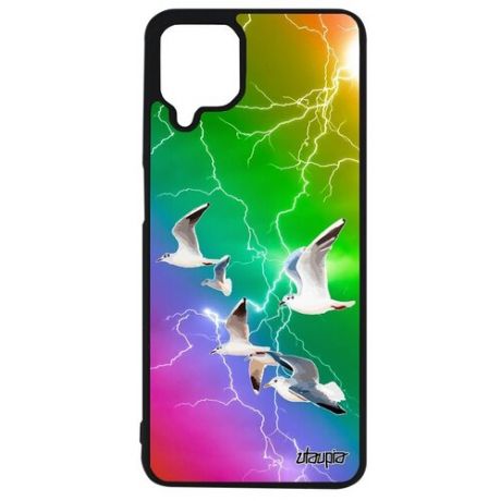 Красивый чехол для мобильного // Samsung Galaxy A12 // "Чайки" Птицы Дизайн, Utaupia, серый
