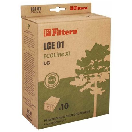 Пылесборник FILTERO LGE 01 ECOLine XL бумажные (10 шт.) + фильтр, для пылесосов LG, Scarlett