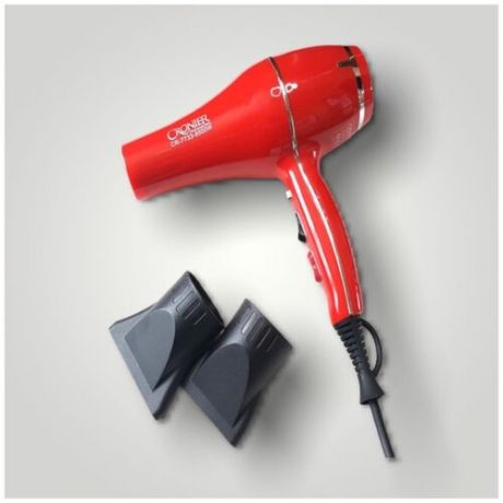 Профессиональный фен для волос CRONIER c функцией cool-shot c 2-мя насадками концентраторами, Женский фен для укладки в домашних условиях с керамическим покрытием красный