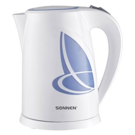 SONNEN Чайник SONNEN KT-1767, 1,8 л, 2200 Вт, закрытый нагревательный элемент, пластик, белый/синий, 453416