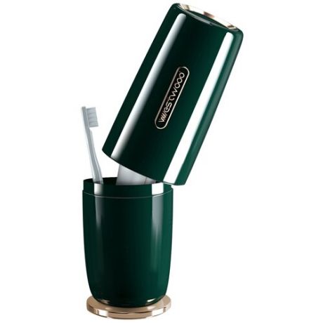 Контейнер футляр для зубной щетки и пасты, для ванной,3 в 1, стационарный-закрытый, крышка-стакан, ECO 0% BPA, зеленый