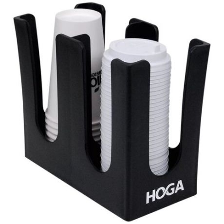 Черный 2-х секционный линейный настольный органайзер для стаканов и крышек HOGA-PL3003BK