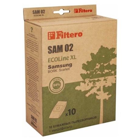 Пылесборник FILTERO SAM 02 ECOLine XL бумажные (10 шт.) + фильтр, для пылесосов Samsung