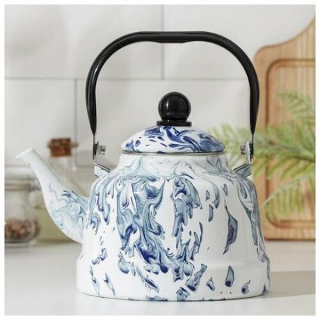 Чайник КНР эмалированный, "Элемент", 2,5 л, бело-голубой
