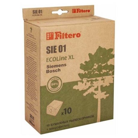 Пылесборник FILTERO SIE 01 ECOLine XL бумажные (10 шт.) + фильтр, для пылесосов Bosch, Siemens