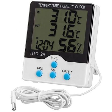 Погодная метеостанция SimpleShop, с двумя термометрами и гигрометром, возможностью измерения влажности воздуха, выносным датчиком и электронными часами с функцией будильника