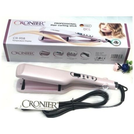 Профессиональная керамическая плойка для волос Cronier Professional CR-958/Щипцы для завивки волос/Плойка с титановыми пластинами. Нежно розовая
