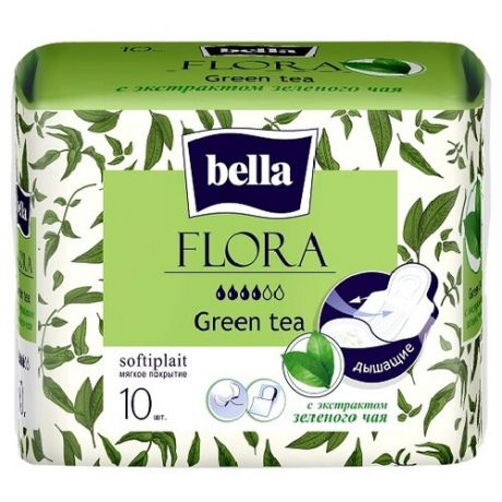 Прокладки женские гигиенические bella FLORA Green tea с экстрактом зеленого чая 10 шт.