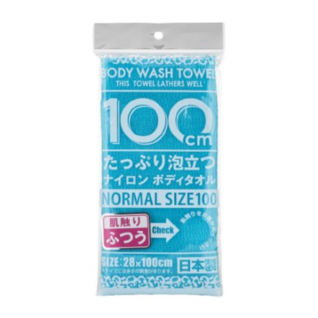 Shower long body towel массажная мочалка для тела, голубая, средней жесткости, 28х100 см
