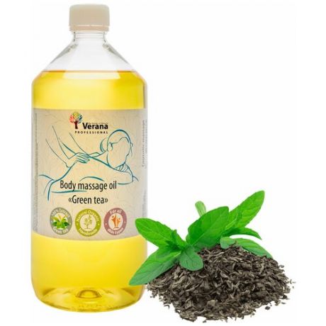 Verana Массажное масло для тела Зеленый чай, натуральное, антицеллюлитное, питательное, ароматерапия 1 л