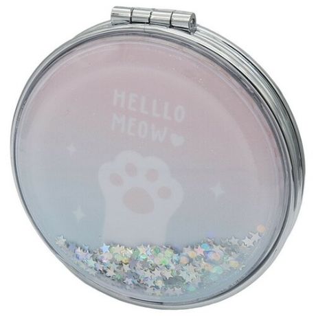 Зеркало косметическое "Кошачья лапа", складное, круглое, с серебристыми блестками