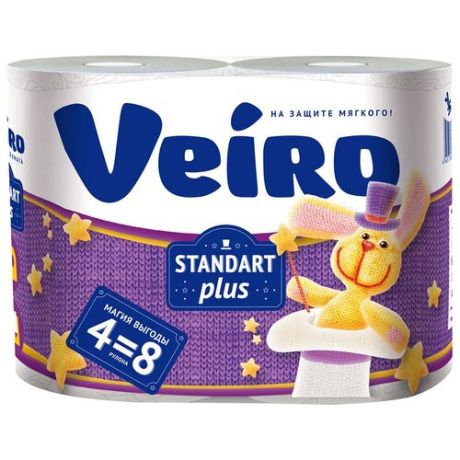 Бумага туалетная 2-слойная Veiro Standart Plus, белая, 30м, 4 рул/уп (3С24)