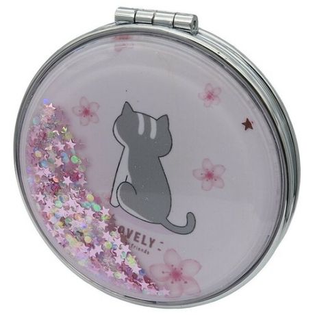 Зеркало косметическое "Котята Back", с блестками, складное, круглое