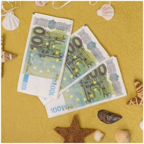 Бумажные салфетки в виде денег "100 евро" с рисунком купюр в зеленых и желтых тонах, для пикника, праздника и свадьбы, 3 пачки
