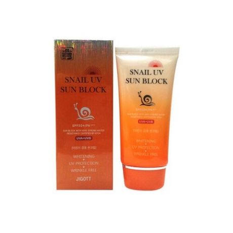 Солнцезащитный крем для лица с улиточным муцином Snail UV Sun Block Cream SPF50+ PA+++ JIGOTT , Южная Корея. Объем: 70 мл.