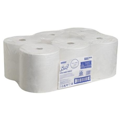 Бумажные полотенца для диспенсеров KIMBERLY-CLARK Scott, 6 шт./уп., 304 м, белые, диспенсер 601536, 6667