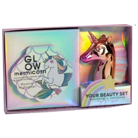 Набор: запечённый хайлайтер и кисть для макияжа Mermicorn Glow Beauty Fox 4836298 .