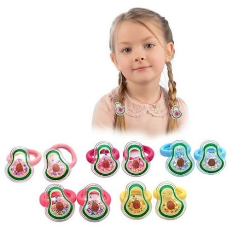 Комплект детских резинок для волос "Авокадо" прозрачных с блестками внутри 10 шт. (розовый, желтый, голубой)