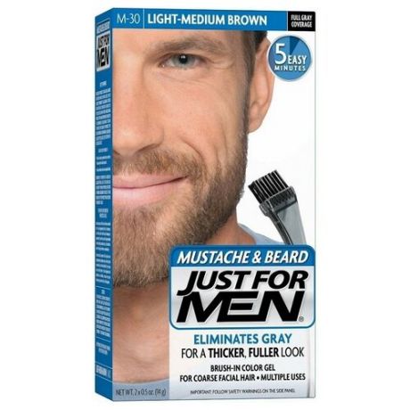 Just for men - краска для бороды Light Medium Brown m30 в комплекте с кисточкой