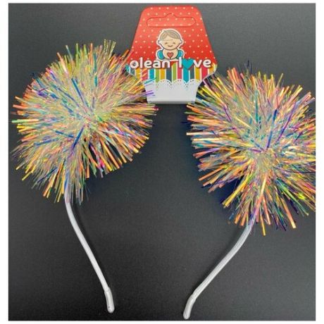 Ободок для волос новогодний с пушистыми яркими шариками