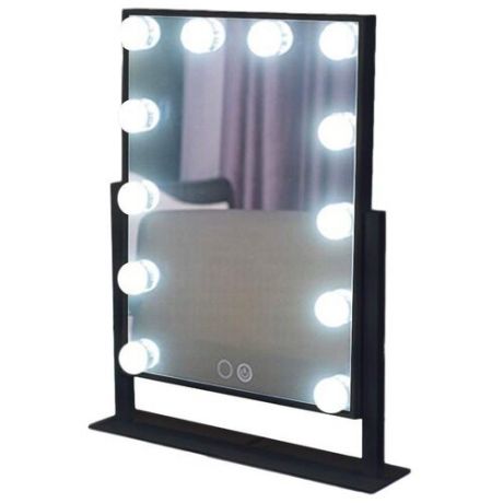 Настольное прямоугольное зеркало для макияжа с 12 LED лампами (теплый и холодный свет), черное, VenusShape VS-MIR-04