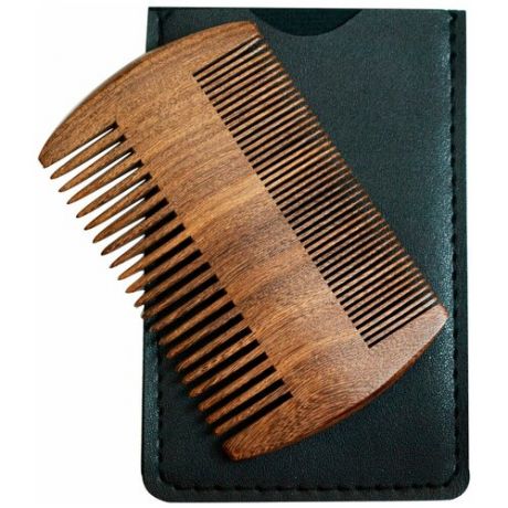 Расческа-гребень из сандалового дерева для волос и бороды в черном чехле