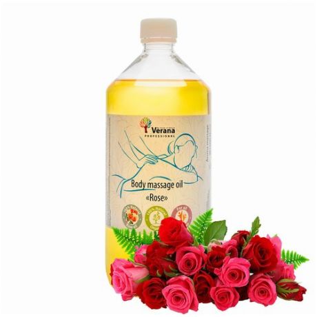 Verana Массажное масло для тела Роза, натуральное, омолаживающее, восстанавливающее, ароматерапия 1 л