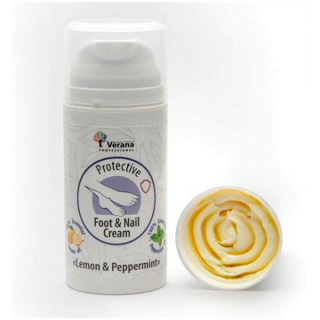 Verana Защитный Крем для ног и ногтей Лимон и Мята, натуральный, омоложение, укрепляет ногтевую пластину, устраняет неприятные запахи, 90г