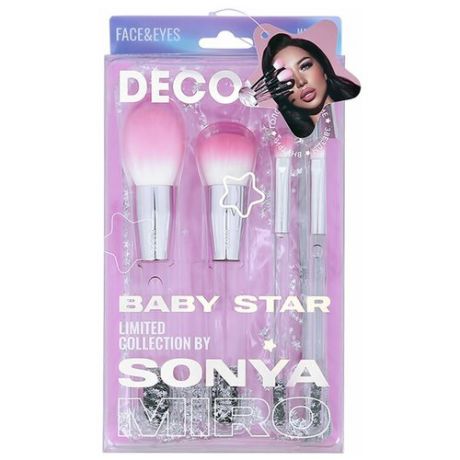 Набор кистей для макияжа DECO. BABY STAR BY SONYA MIRO в чехле 4 шт
