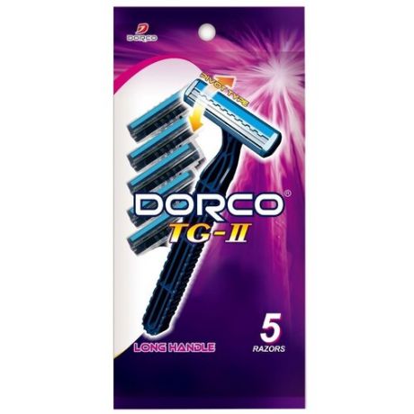 Dorco 2 cтанки для бритья одноразовые c увлажняющей полоской и плавающей головкой, 2 лезвия, 5 шт