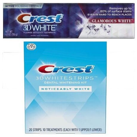 Отбеливающая зубная паста Crest 3D White Glamorous White + Отбеливающие полоски
