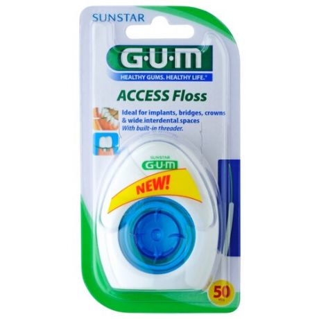 GUM Зубная нить "Access Floss", для ухода за брекетами, имплантами, мостами, 30 метров