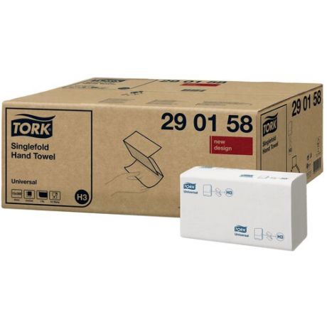 Полотенца бумажные листовые Tork Universal H3 ZZ-сложения 1-слойные 15 пачек по 300 листов (артикул производителя 290158)