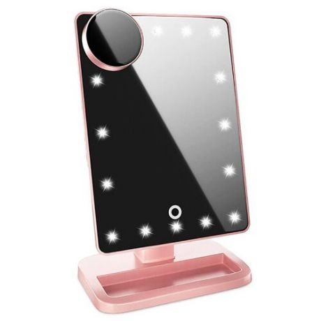Зеркало с подсветкой и колонкой, розовое, 30х11х18 см, VenusShape VS-BTMIR-03