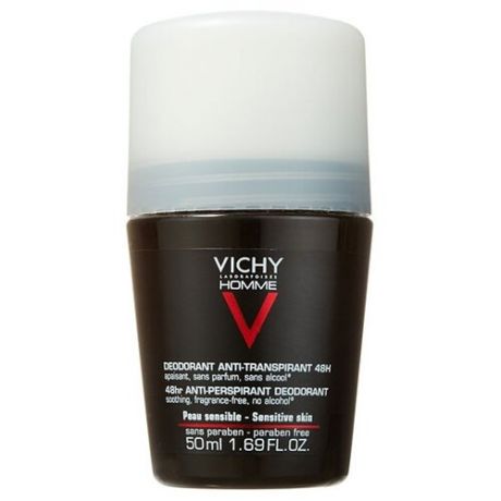 Дезодорант-антиперспирант шариковый VICHY Homme для чувствительной кожи 48 часов, 50 мл