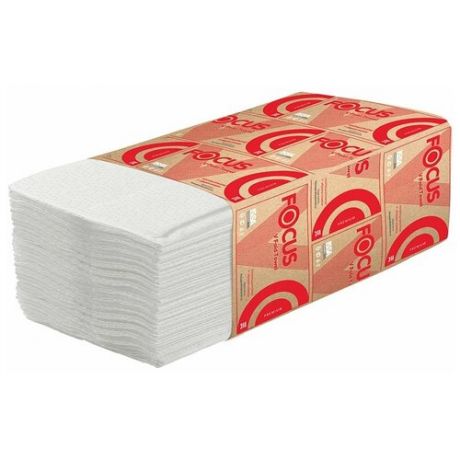 FOCUS Premium полотенца листовые, V-сложения, целлюлоза, 2-слойные, белые, размер листа 20,5*23 см, 200листов -пачка,15 пачек - упаковка