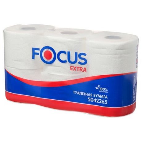 Бумага туалетная для держателей 2-слойная Focus Extra, белая, 48м, 6 рул/уп, 2 уп. (5042265)
