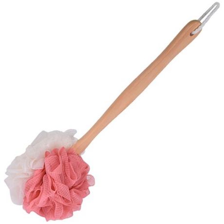 Мочалка на деревянной ручке, цвет бежевый, розовый, 35х10 см, VenusShape VS-WHS-02