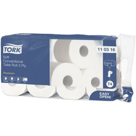 Бумага туалетная TORK (Система Т4), 3-слойная, спайка 8 шт. х 29,5 м, Premium, 110316