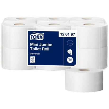 Туалетная бумага для диспенсера TORK Universal 1-слойная 12 рулонов по 200 метров (артикул производителя 120197)