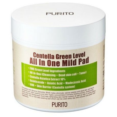 Purito Пэды для очищения кожи с центеллой - Centella green level all in one mild pad, 70шт