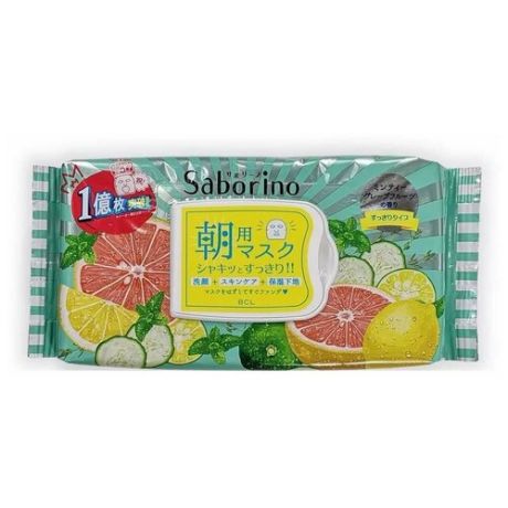 BCL Маска-салфетка для лица освежающая - Saborino morning face mask minty grapefruit, 32шт