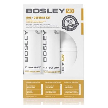 Bosley MD Defense Желтая линия: Система для предотвращения истончения и выпадения волос (BosDefense Color Safe Starter Pack), 3 шт